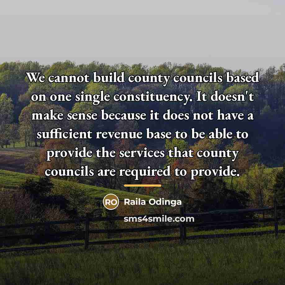 “We cannot build county councils based on one single constituency.…” quote by Raila Odinga