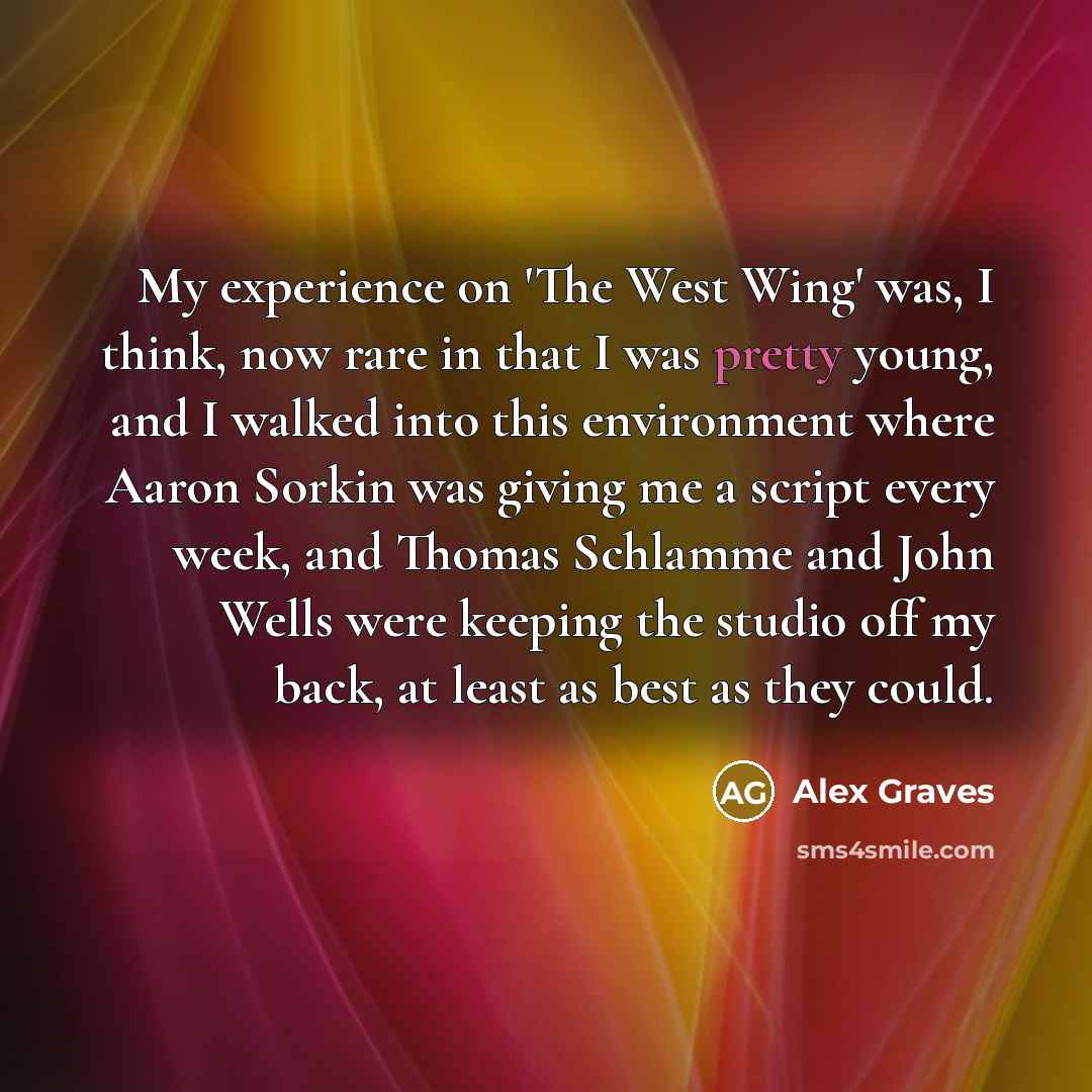 “My experience on 'The West Wing' was, I think, now…” quote by Alex Graves