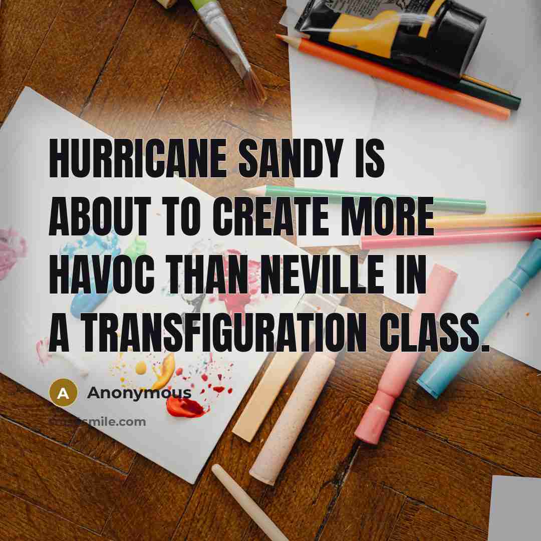 “Hurricane Sandy is about to create more havoc than Neville in a transfiguration class.” quote by Anonymous