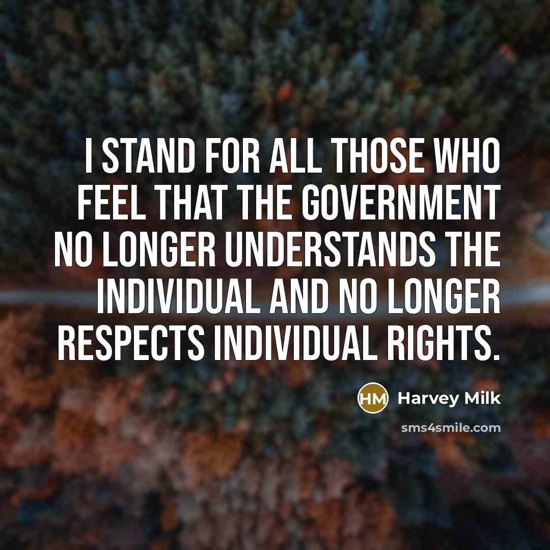 “I stand for all those who feel that the government…” quote by Harvey Milk