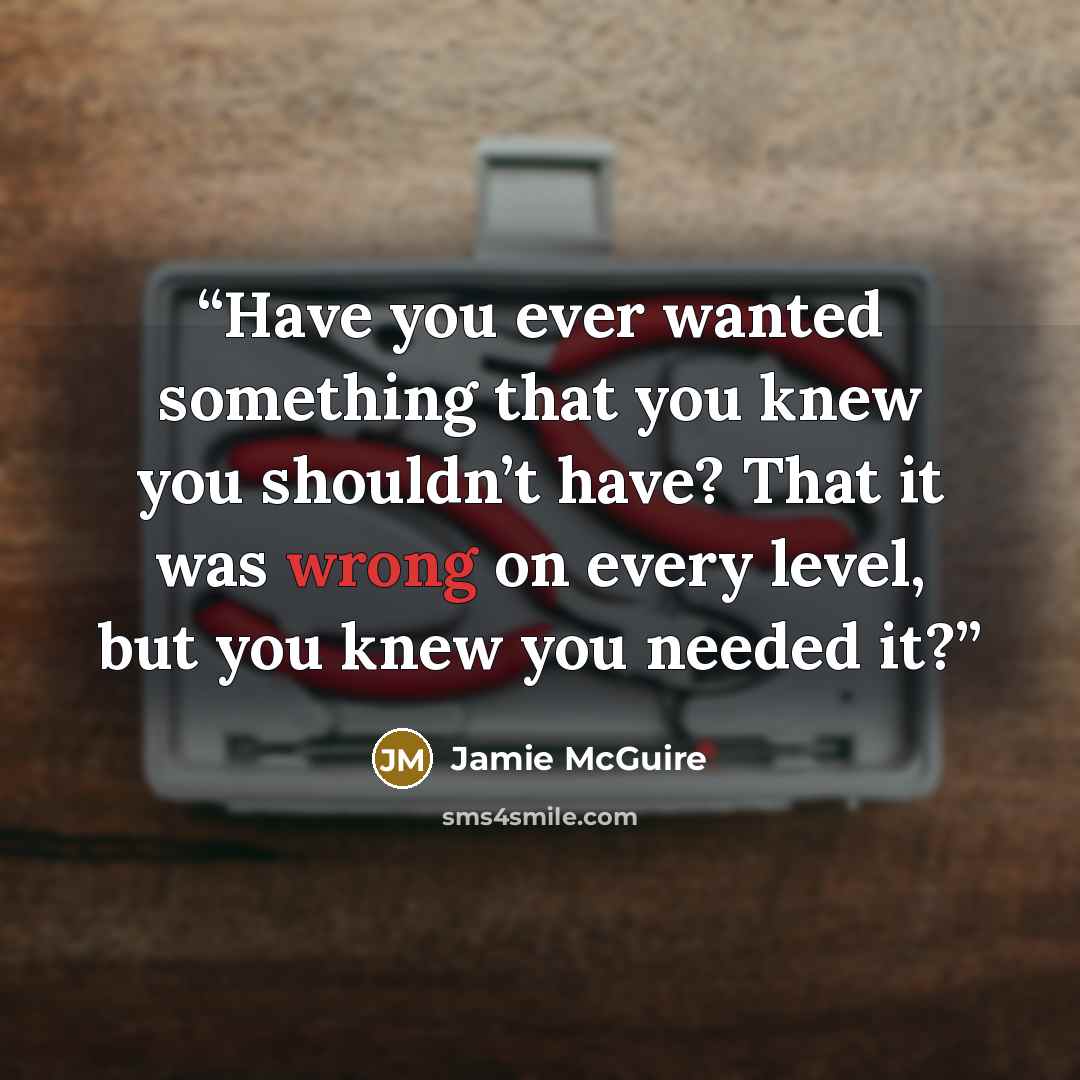“Have you ever wanted something that you knew you shouldn’t have? That it was wrong on every level, but you knew you needed it?” quote by Jamie McGuire