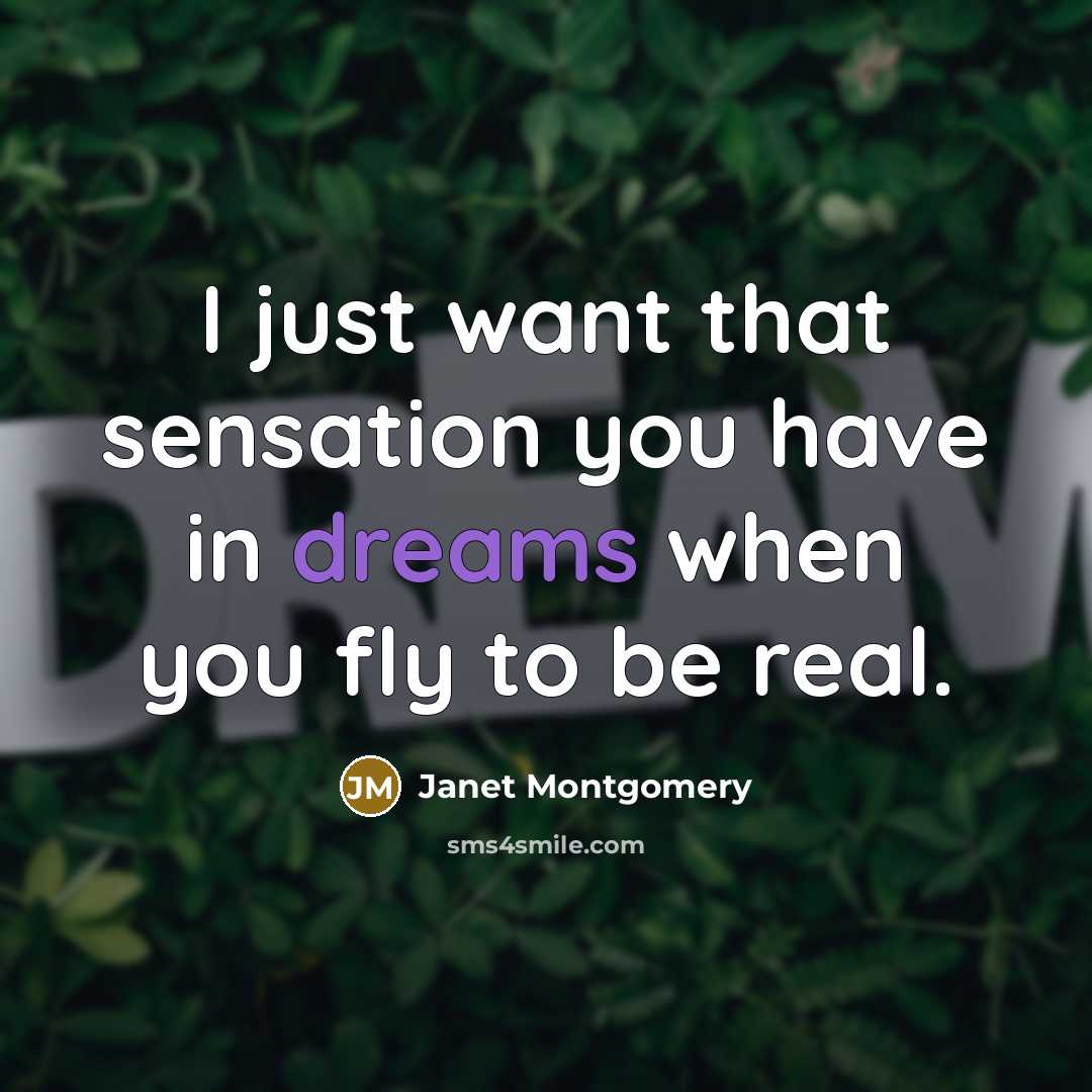 “I just want that sensation you have in dreams when…” quote by Janet Montgomery