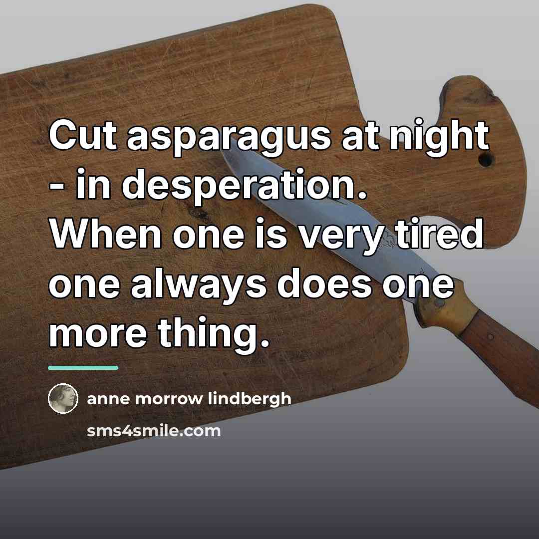 “Cut asparagus at night - in desperation. When one is…” quote by Anne Morrow Lindbergh