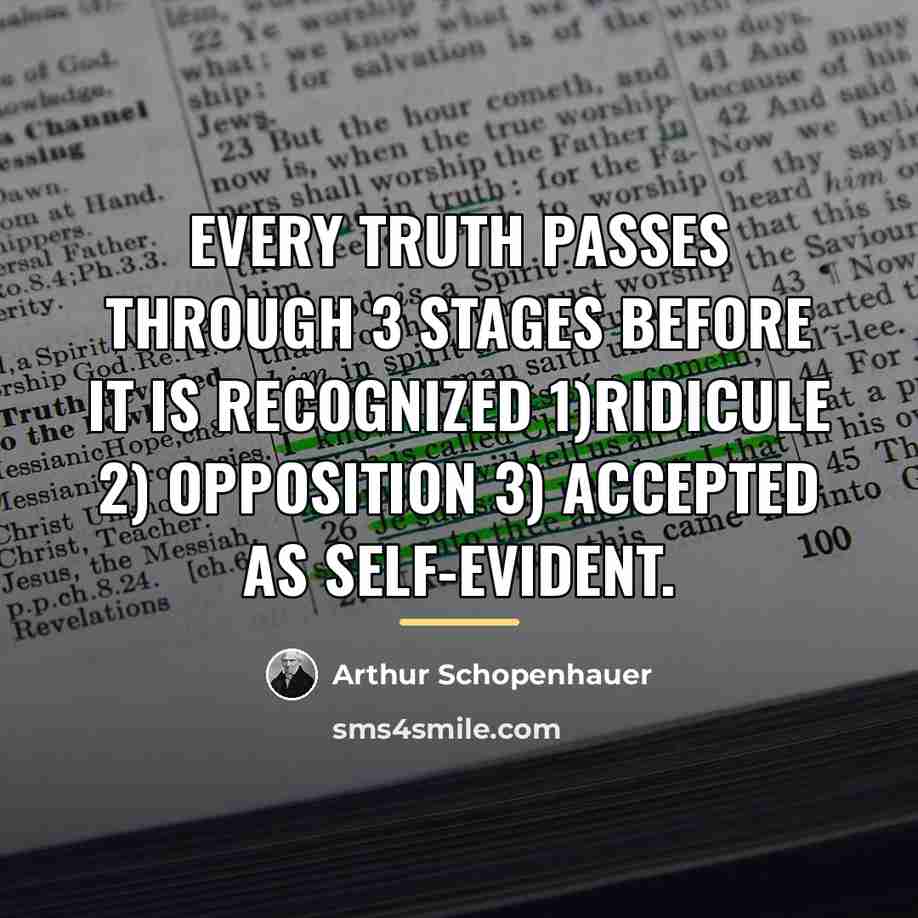 “Every truth passes through 3 stages before it is recognized…” quote by Arthur Schopenhauer