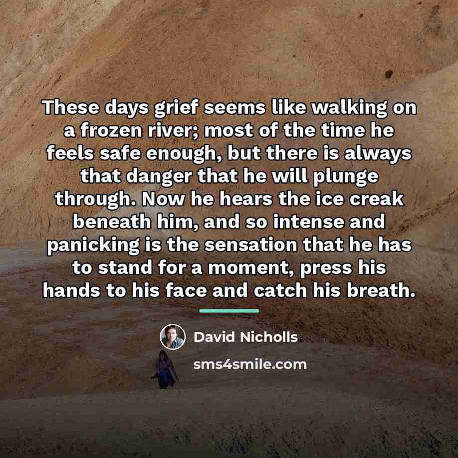 “These days grief seems like walking on a frozen river;…” quote by David Nicholls
