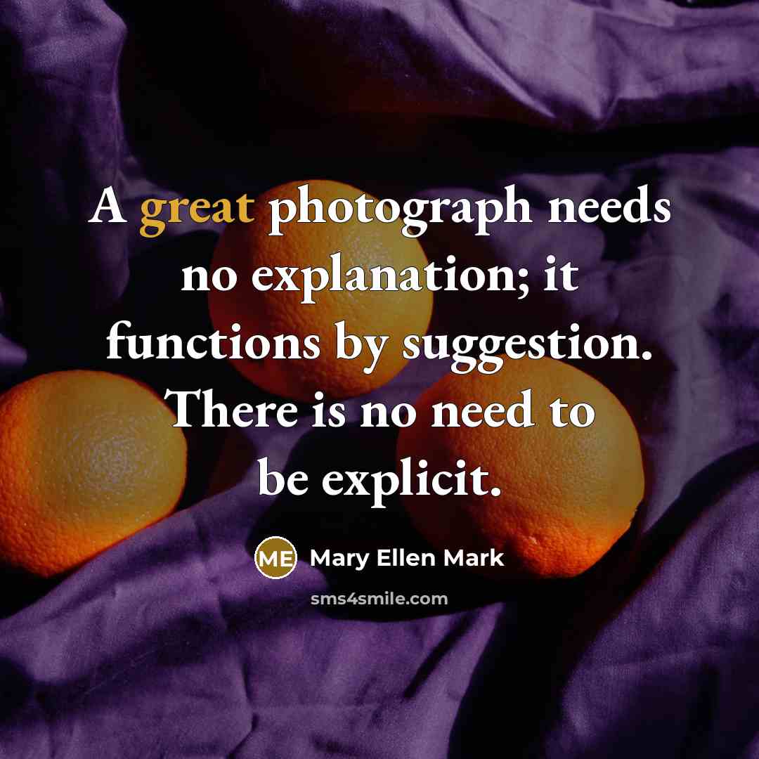 “A great photograph needs no explanation; it functions by suggestion.…” quote by Mary Ellen Mark
