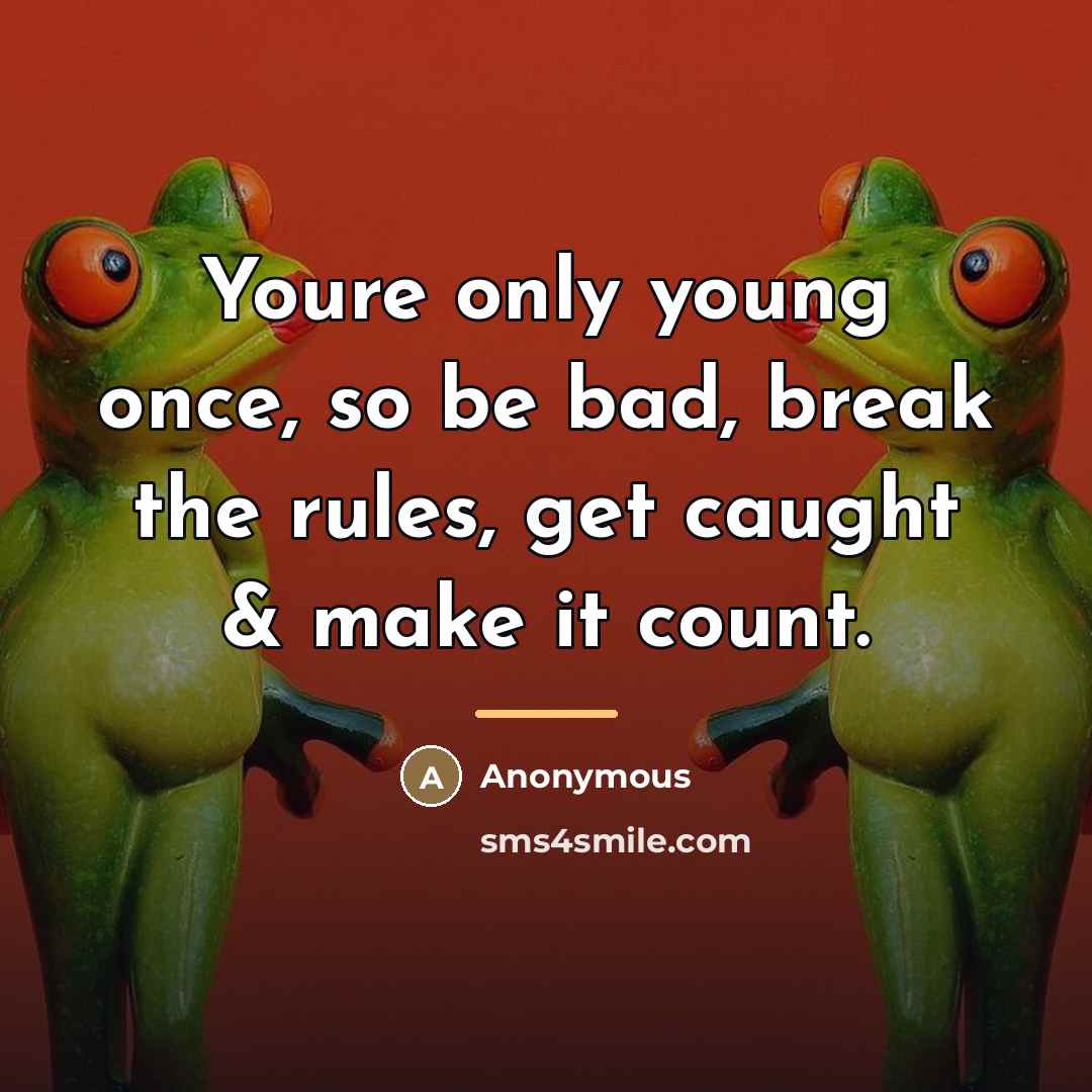 “Youre only young once, so be bad, break the rules,…” quote by Anonymous