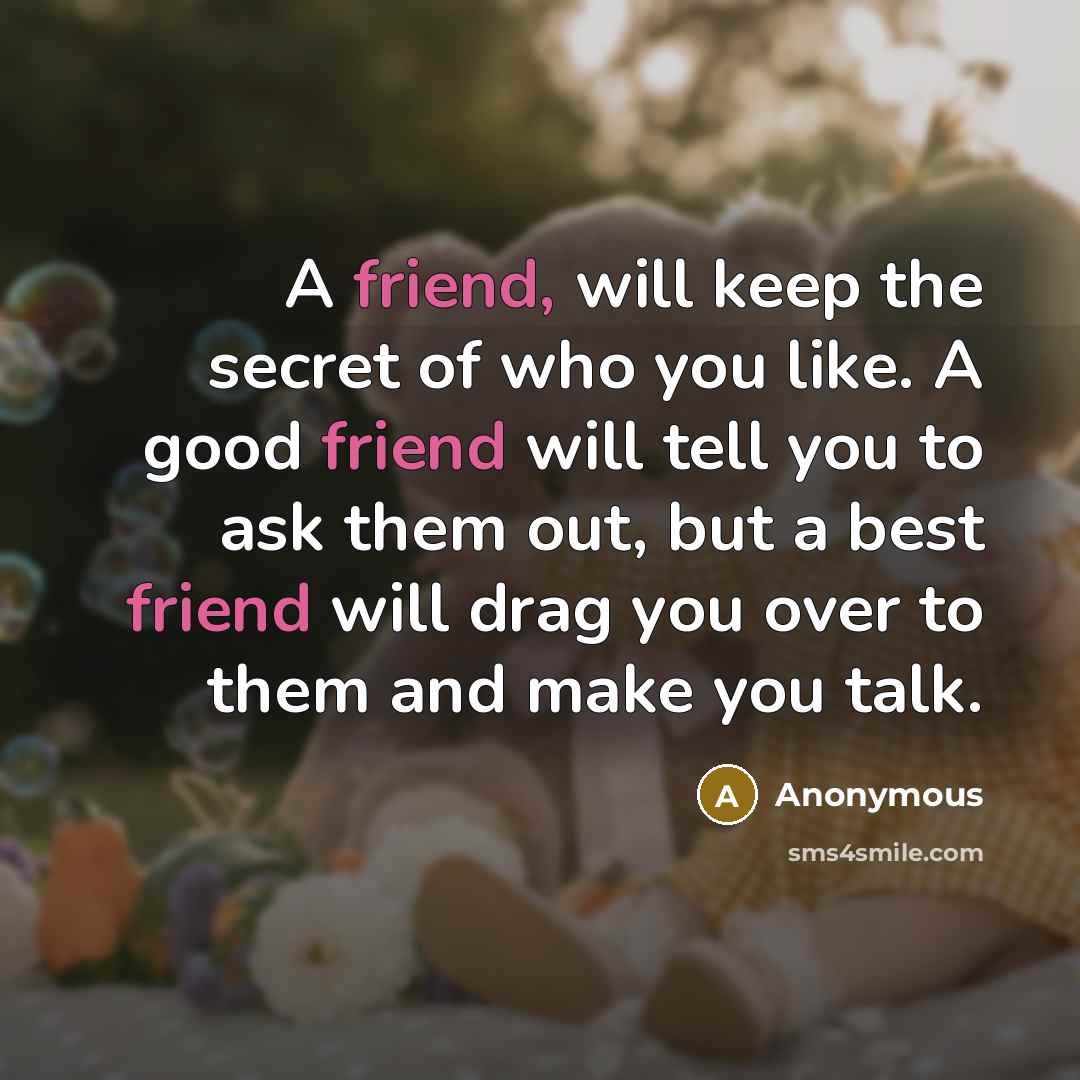 “A friend, will keep the secret of who you like.…” quote by Anonymous