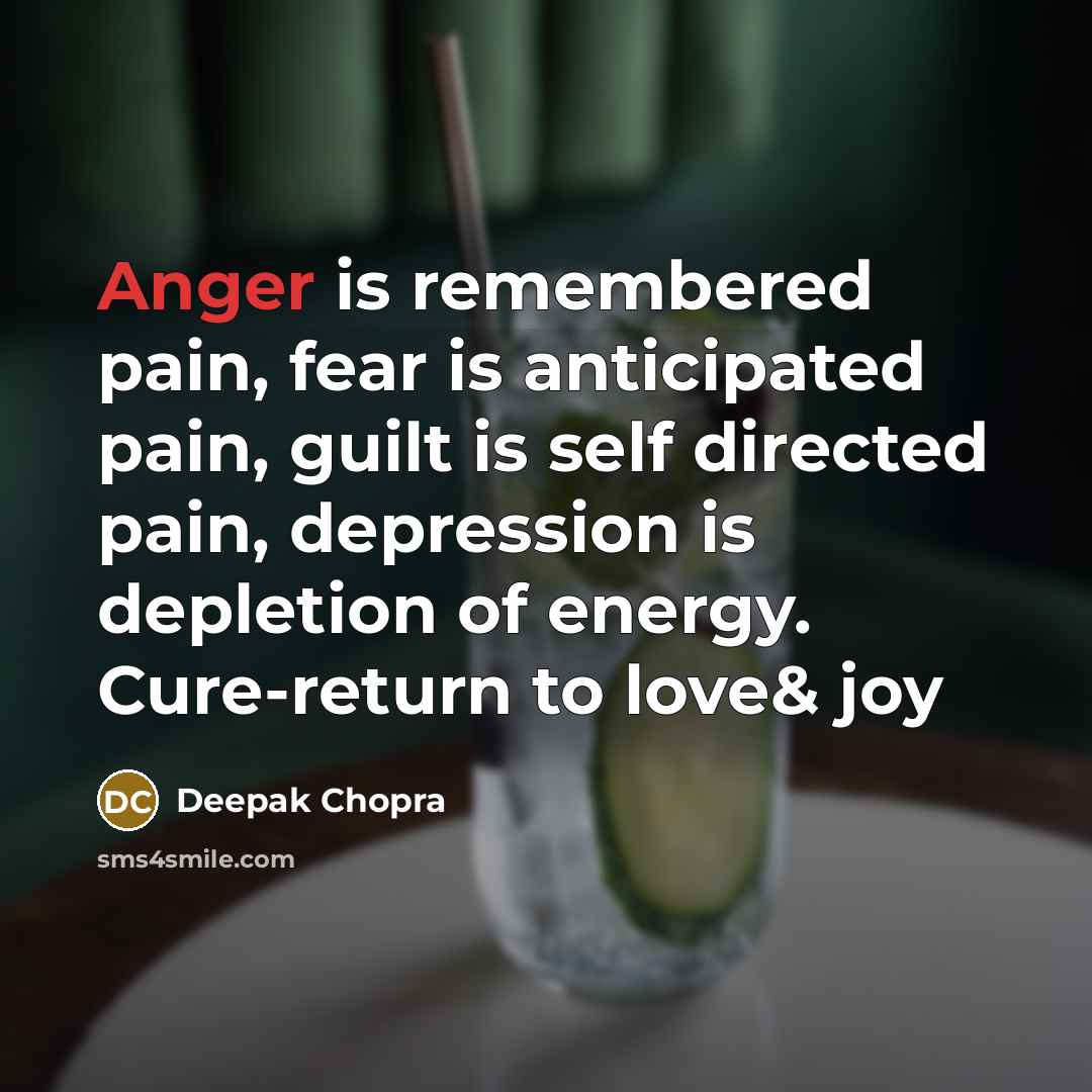 “Anger is remembered pain, fear is anticipated pain, guilt is…” quote by Deepak Chopra