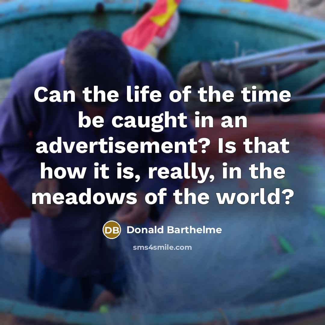 “Can the life of the time be caught in an advertisement? Is that how it is, really, in the meadows of the world?” quote by Donald Barthelme