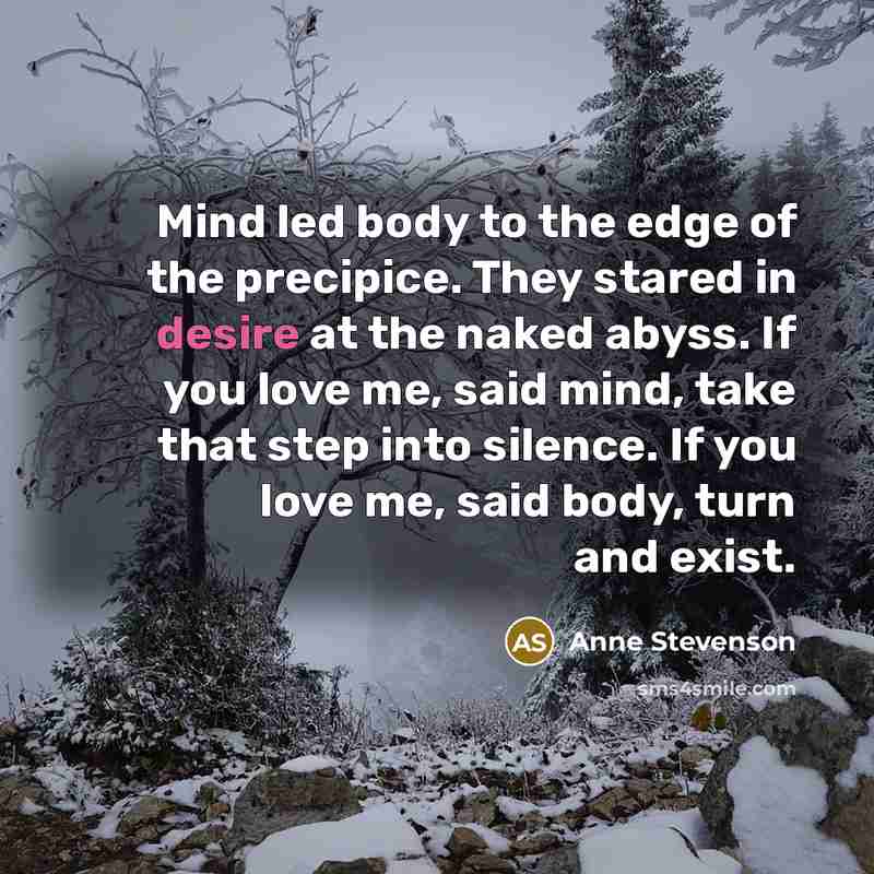 “Mind led body to the edge of the precipice. They…” quote by Anne Stevenson
