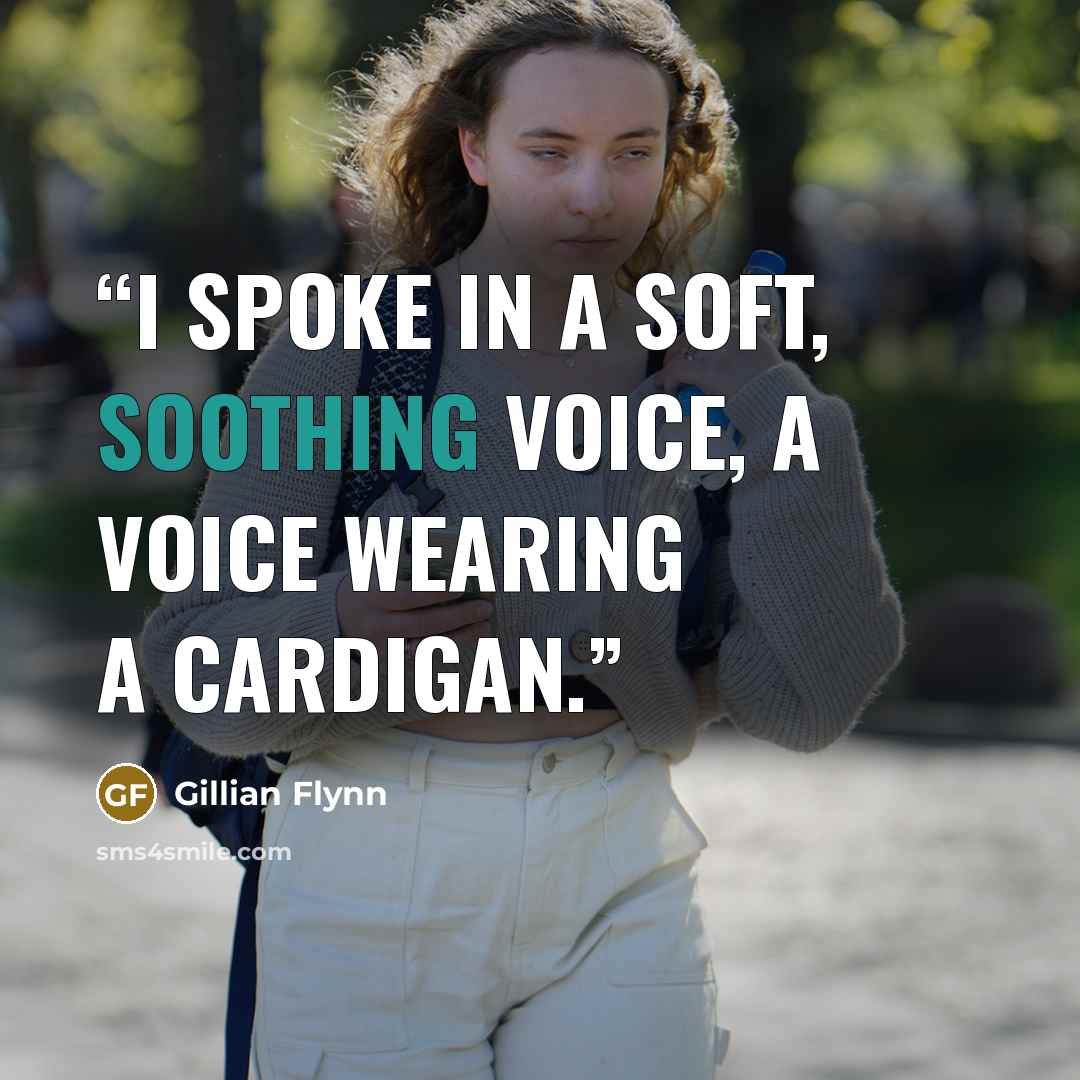“I spoke in a soft, soothing voice, a voice wearing a cardigan.” quote by gillian flynn