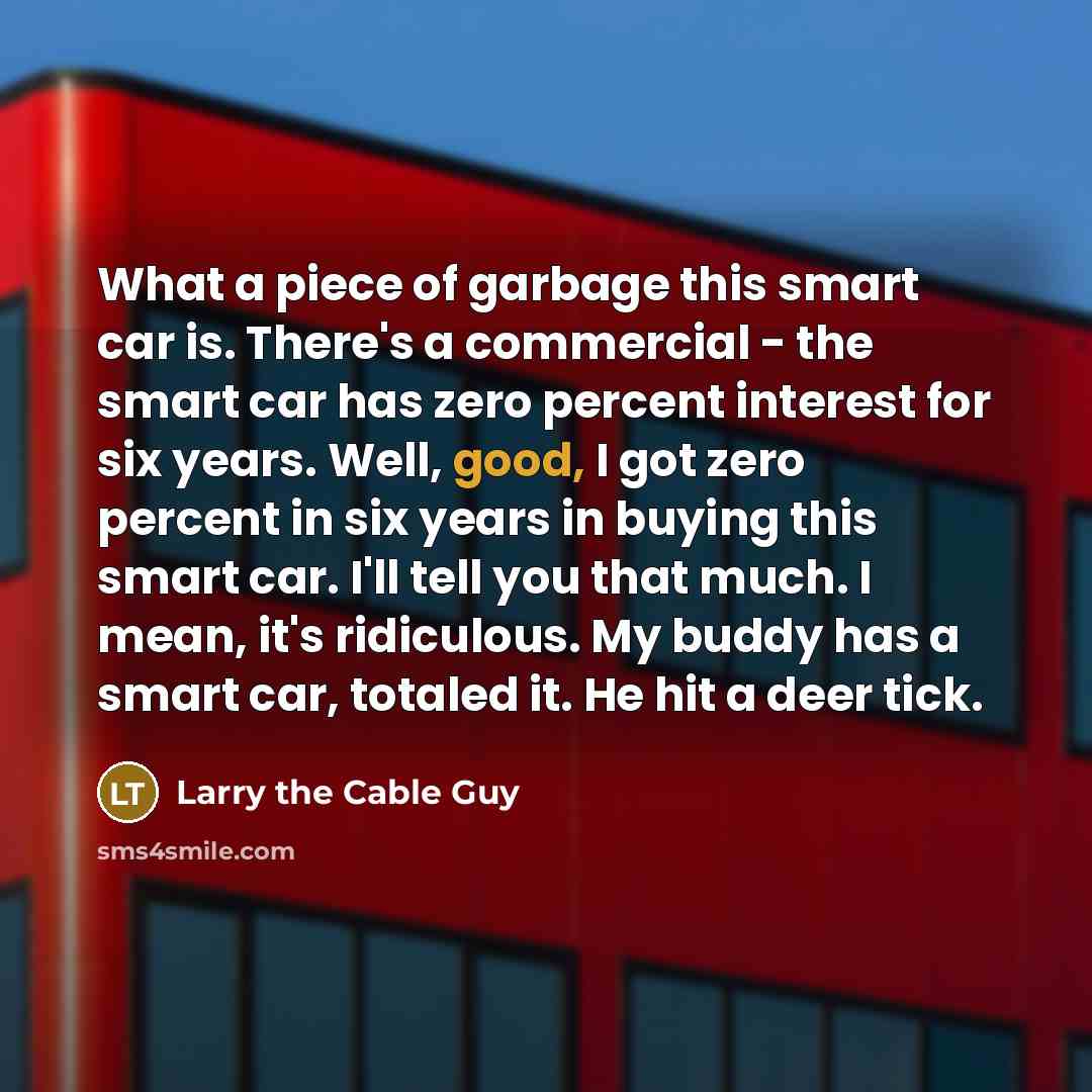 “What a piece of garbage this smart car is. There's…” quote by Larry the Cable Guy