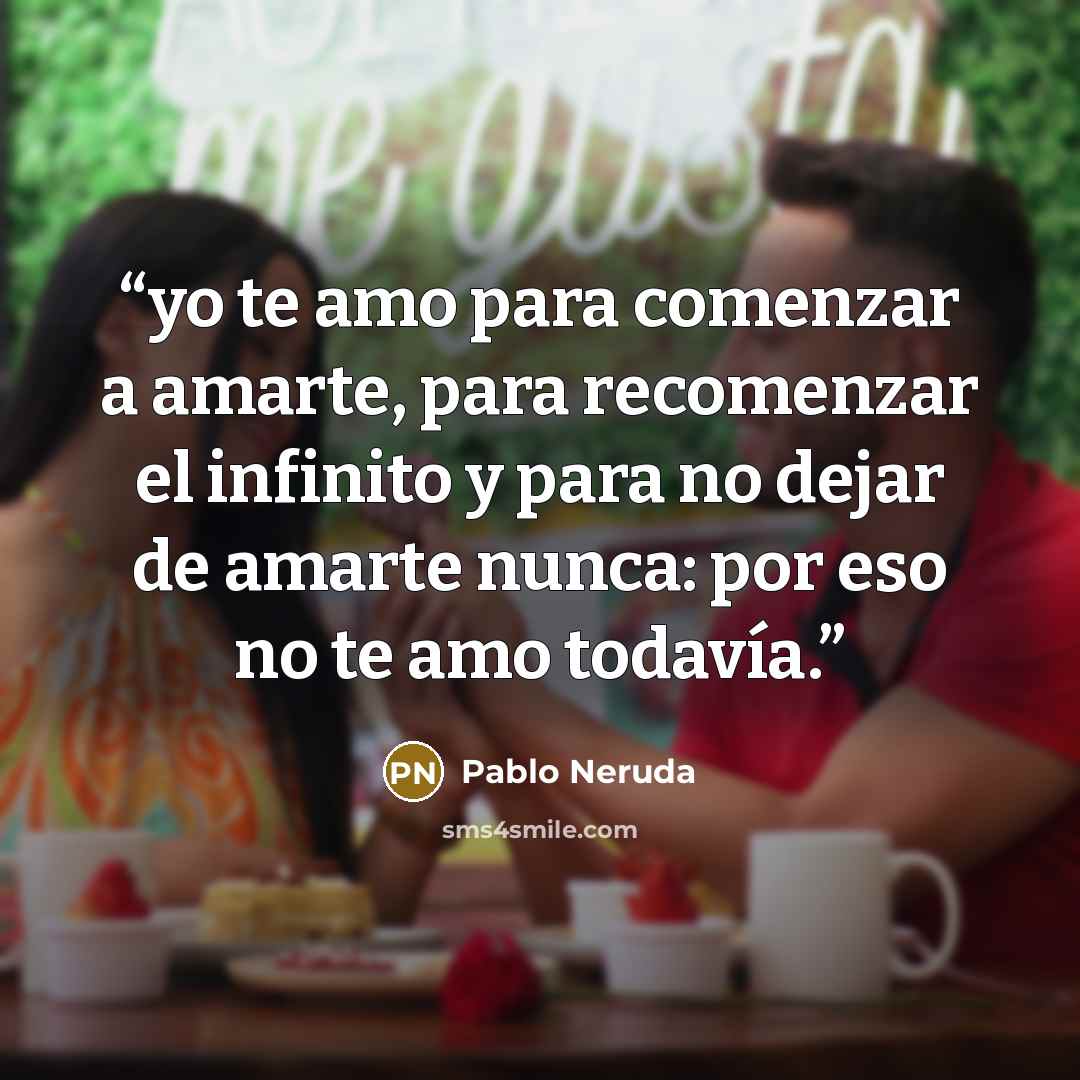 “yo te amo para comenzar a amarte, para recomenzar el infinito y para no dejar de amarte nunca: por eso no te amo todavía.” quote by Pablo Neruda