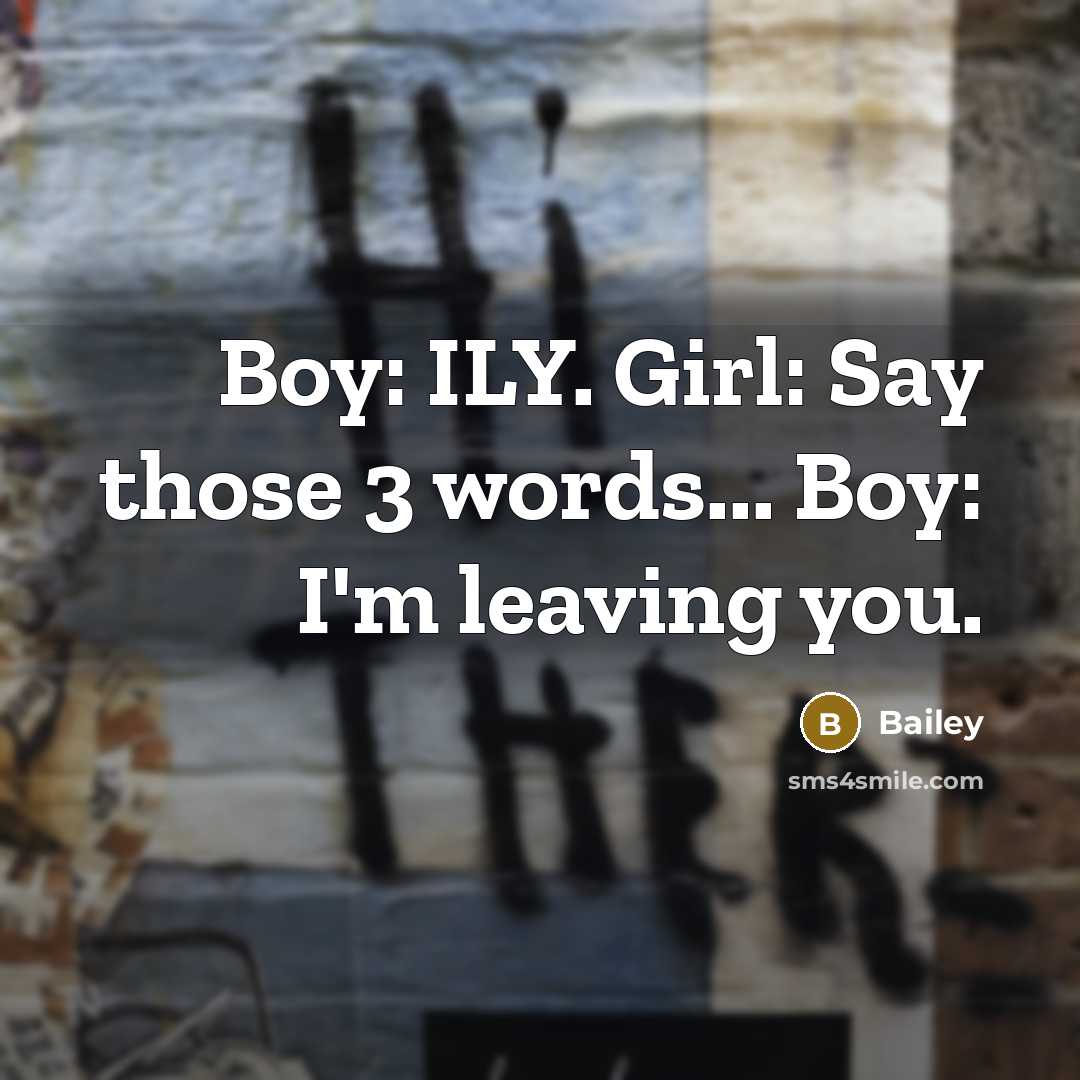 “Boy: ILY. Girl: Say those 3 words... Boy: I'm leaving…” quote by Bailey
