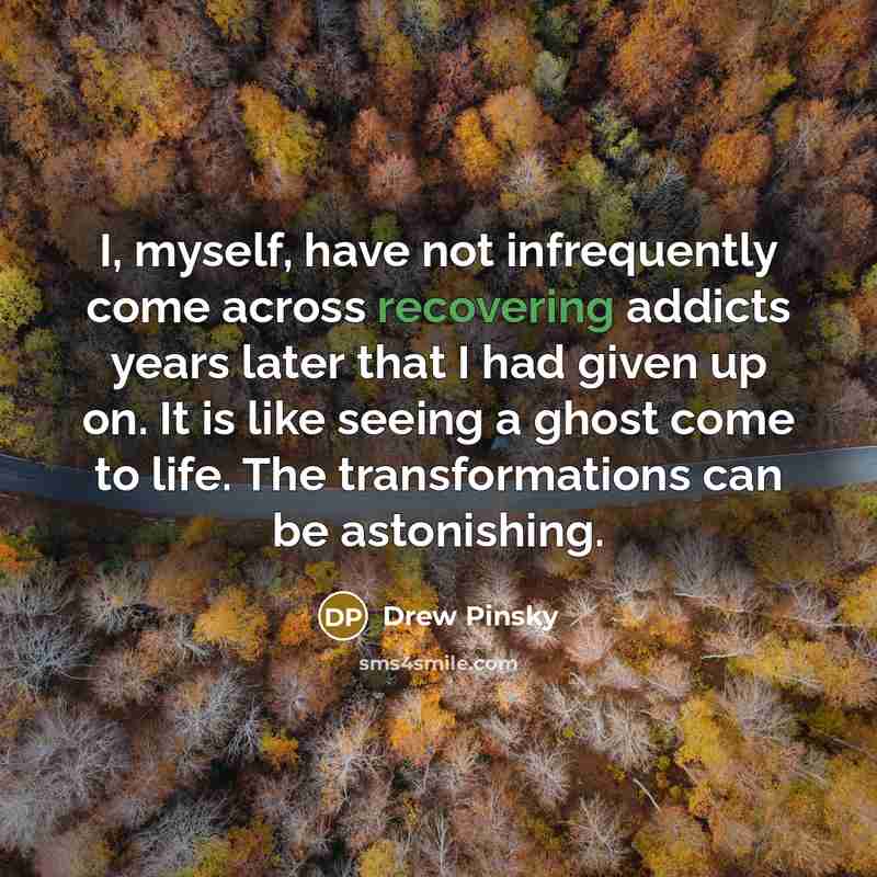 “I, myself, have not infrequently come across recovering addicts years later that I had given up on. It is like seeing a ghost come to life. The transformations can be astonishing.” quote by Drew Pinsky