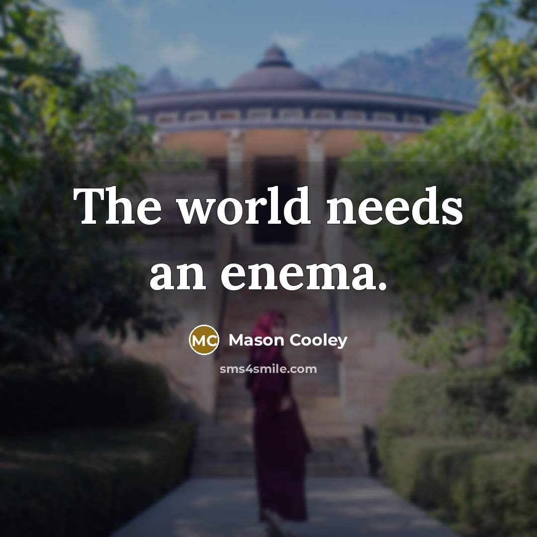“The world needs an enema.” quote by Mason Cooley