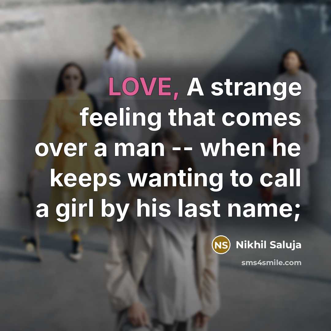 “LOVE, A strange feeling that comes over a man --…” quote by Nikhil Saluja