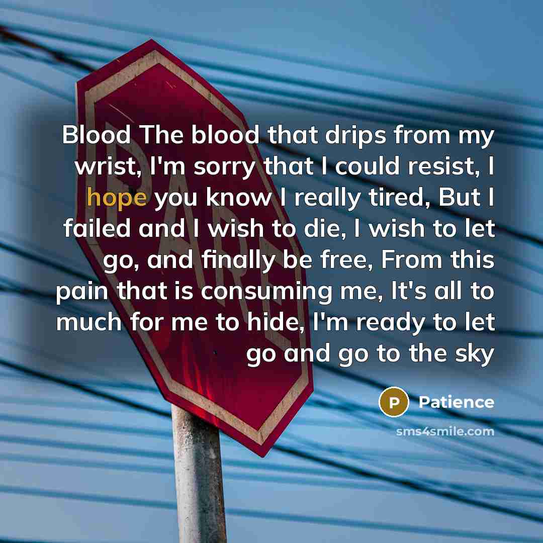 “Blood The blood that drips from my wrist, I'm sorry…” quote by Patience