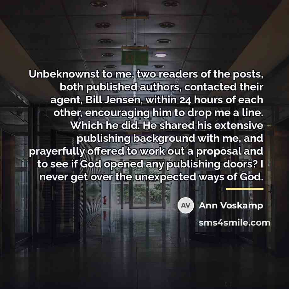 “Unbeknownst to me, two readers of the posts, both published…” quote by Ann Voskamp