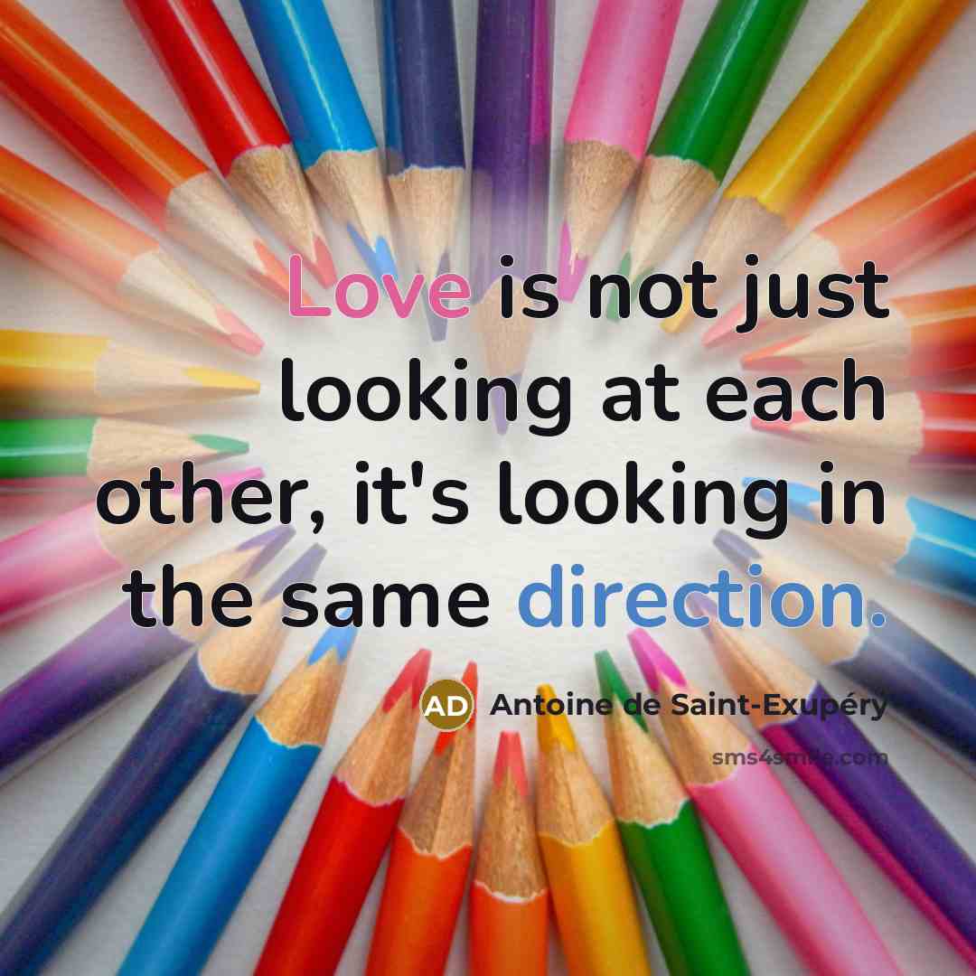 “Love is not just looking at each other, it's looking in the same direction.” quote by Antoine De Saint-Exupery