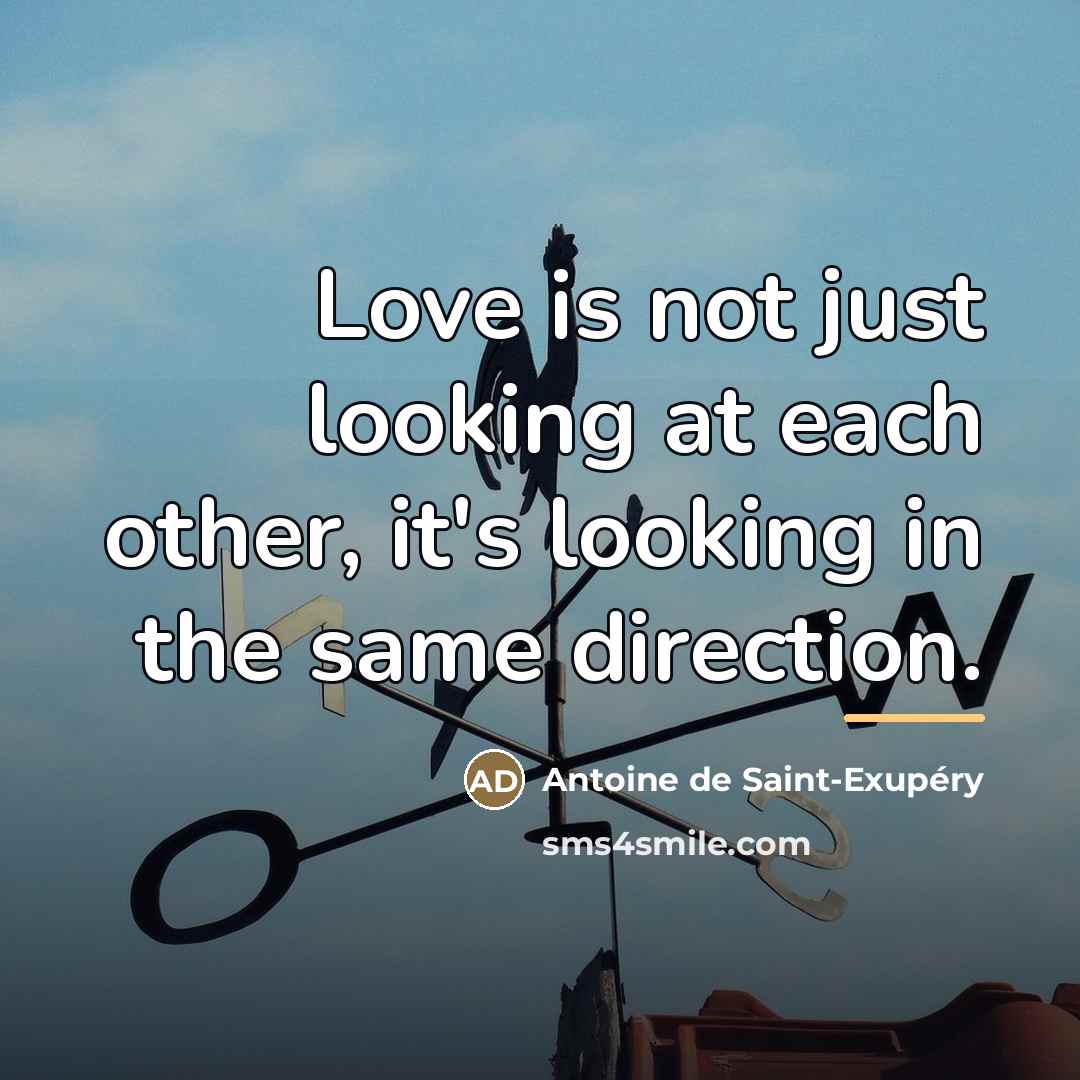 “Love is not just looking at each other, it's looking…” quote by Antoine De Saint-Exupery