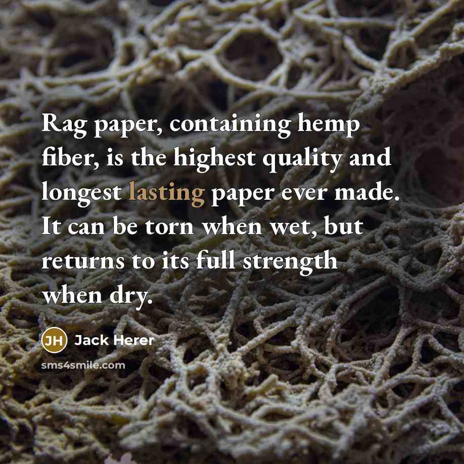 “Rag paper, containing hemp fiber, is the highest quality and…” quote by Jack Herer