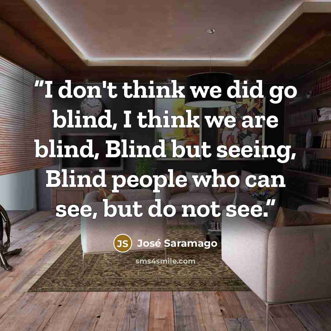 “I don't think we did go blind, I think we are blind, Blind but seeing, Blind people who can see, but do not see.” quote by José Saramago