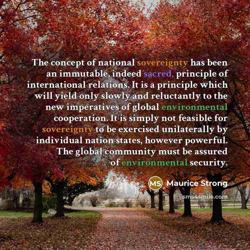 “The concept of national sovereignty has been an immutable, indeed…” quote by Maurice Strong