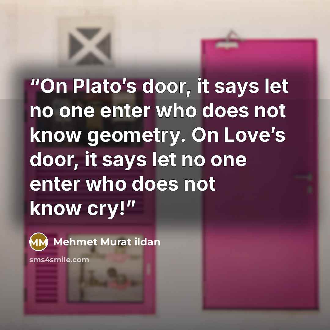 “On Plato’s door, it says let no one enter who does not know geometry. On Love’s door, it says let no one enter who does not know cry!” quote by Mehmet Murat ildan