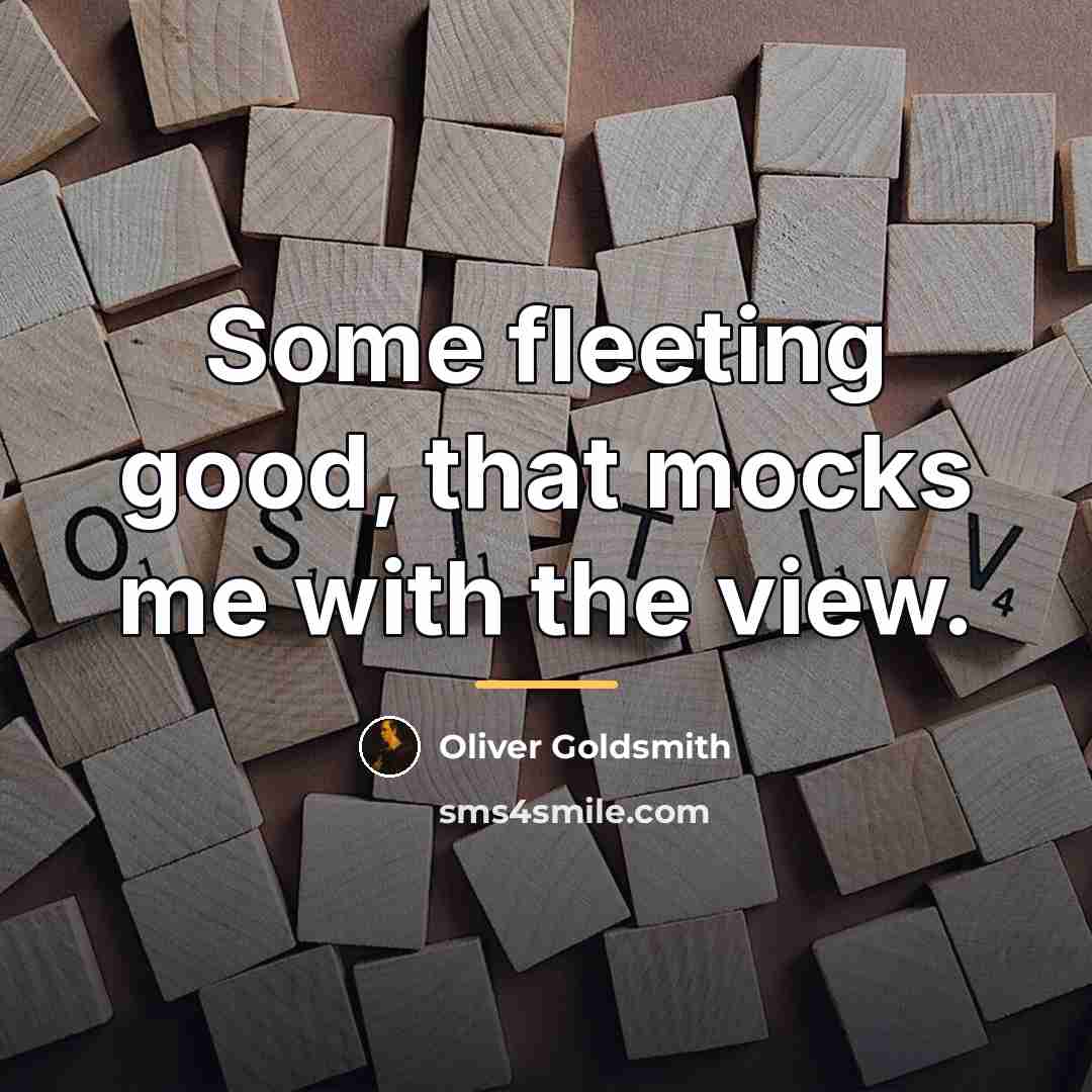 “Some fleeting good, that mocks me with the view.…” quote by Oliver Goldsmith