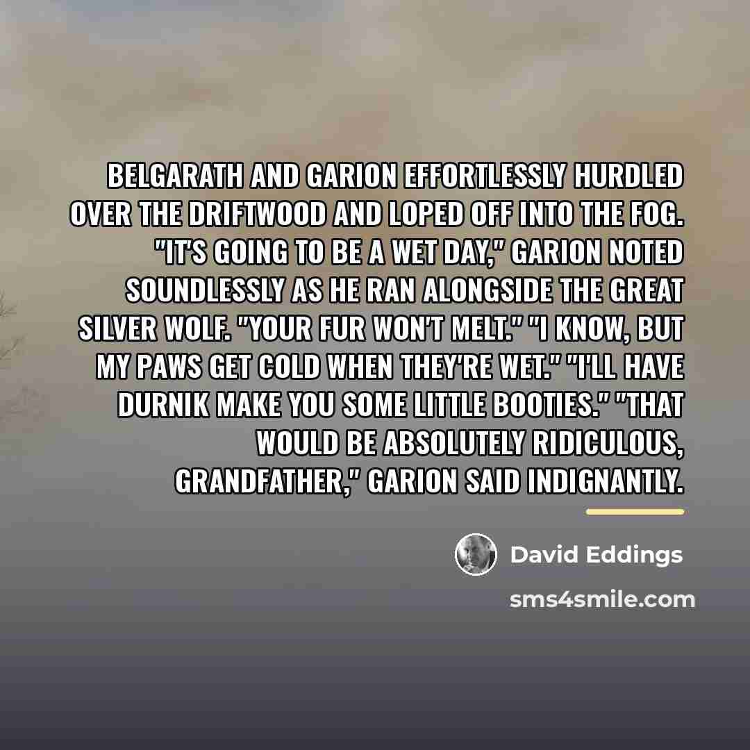 “Belgarath and Garion effortlessly hurdled over the driftwood and loped…” quote by David Eddings