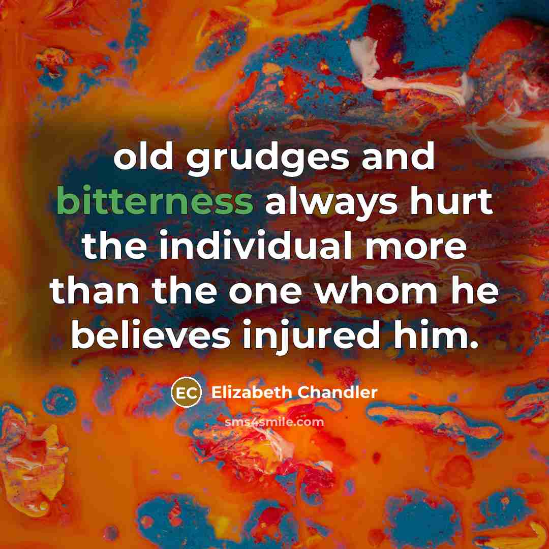 “old grudges and bitterness always hurt the individual more than…” quote by Elizabeth Chandler