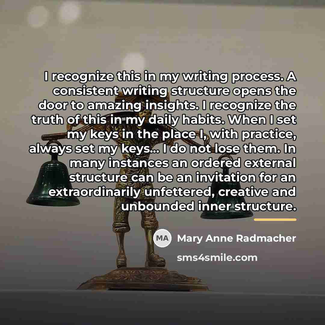 “I recognize this in my writing process. A consistent writing…” quote by Mary Anne Radmacher
