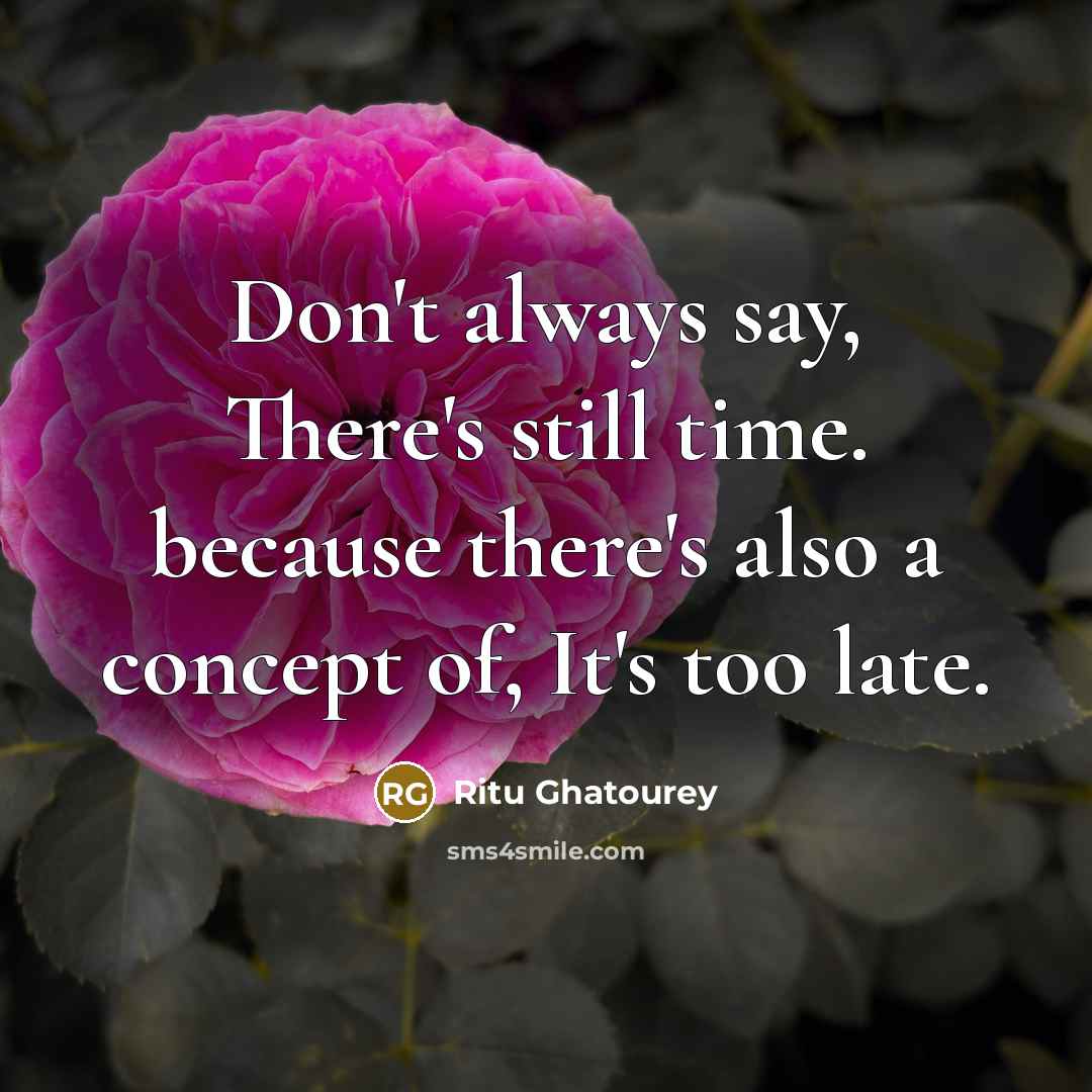 “Don't always say, There's still time. because there's also a…” quote by Ritu Ghatourey