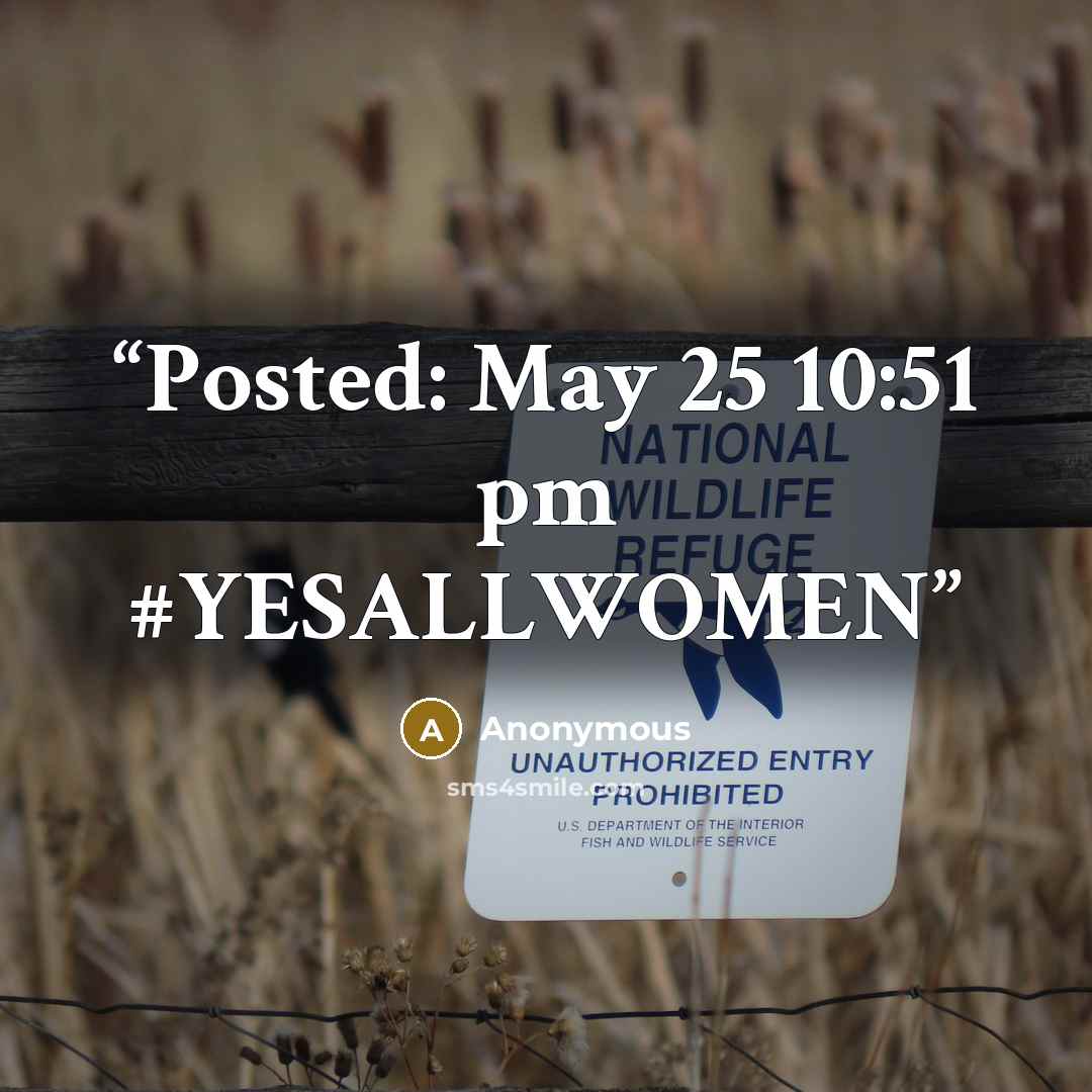 “Posted: May 25 10:51 pm #YESALLWOMEN” quote by Anonymous