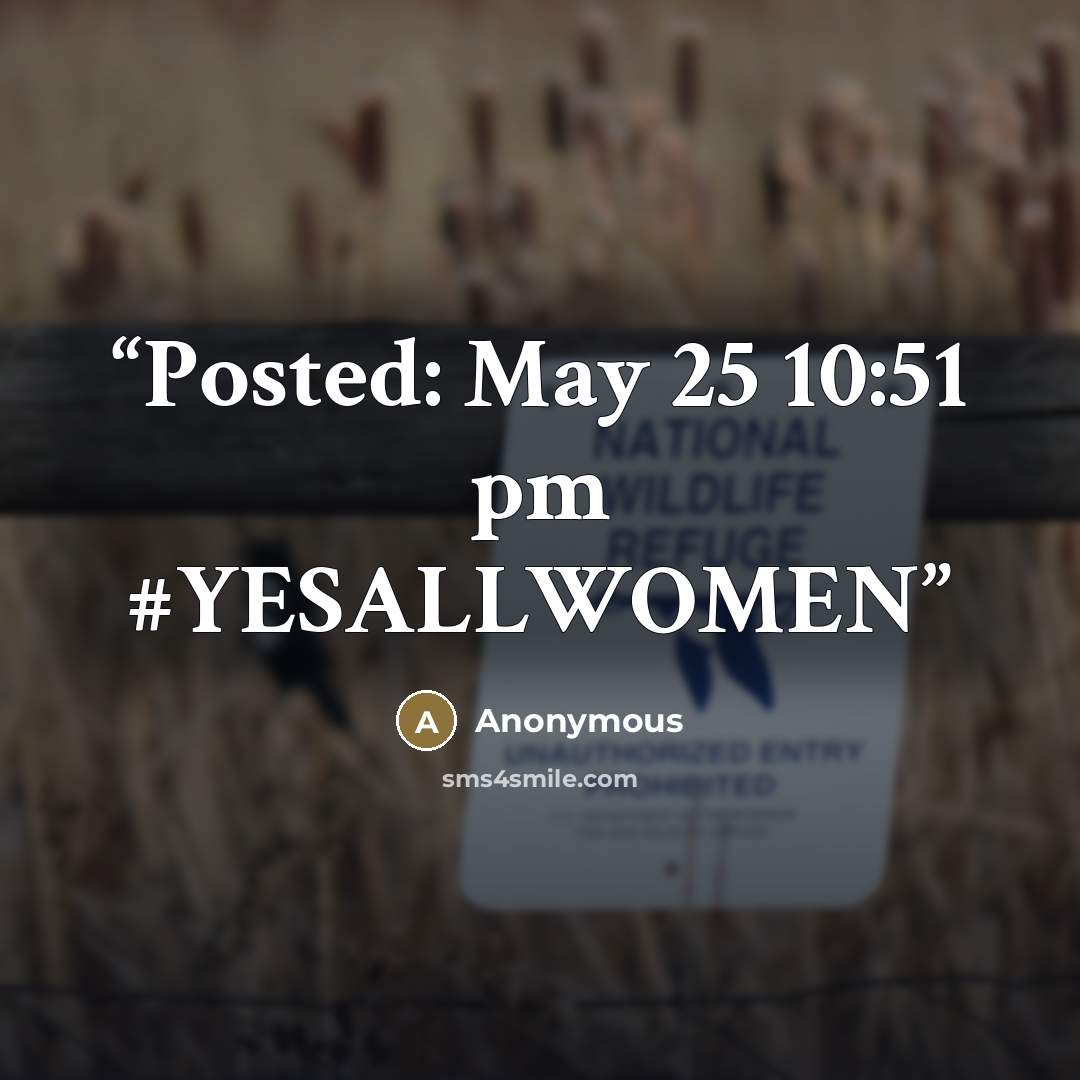 “Posted: May 25 10:51 pm #YESALLWOMEN” quote by Anonymous