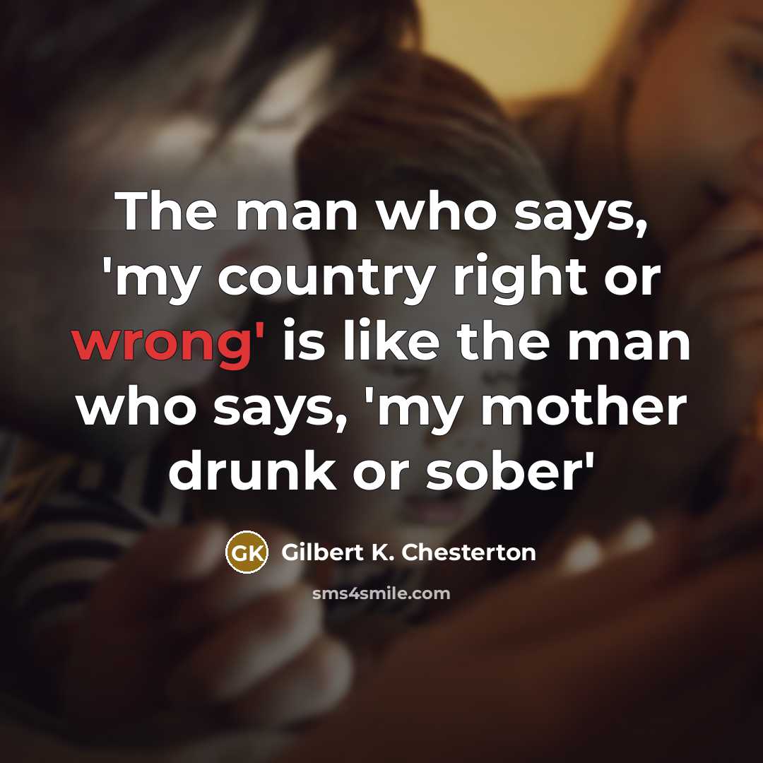 “The man who says, 'my country right or wrong' is…” quote by Gilbert K. Chesterton