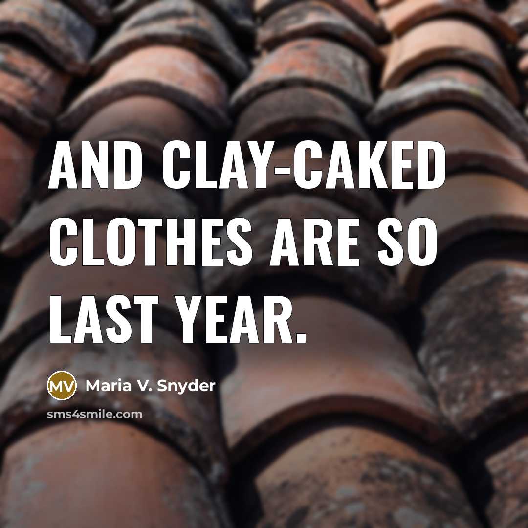 “And clay-caked clothes are so last year.…” quote by Maria V. Snyder