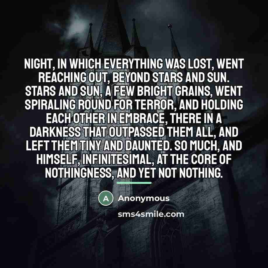 “Night, in which everything was lost, went reaching out, beyond…” quote by Anonymous