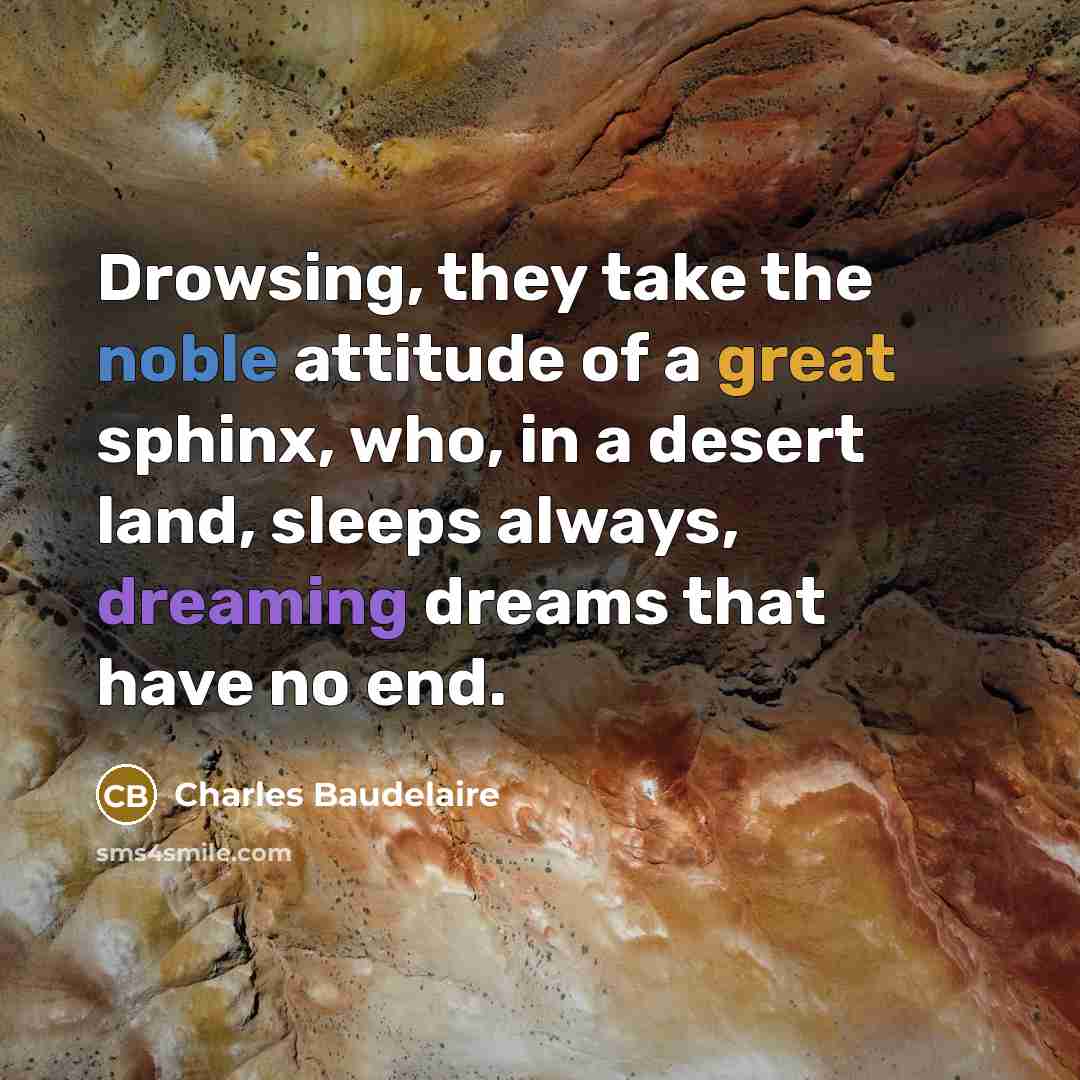 “Drowsing, they take the noble attitude of a great sphinx,…” quote by Charles Baudelaire