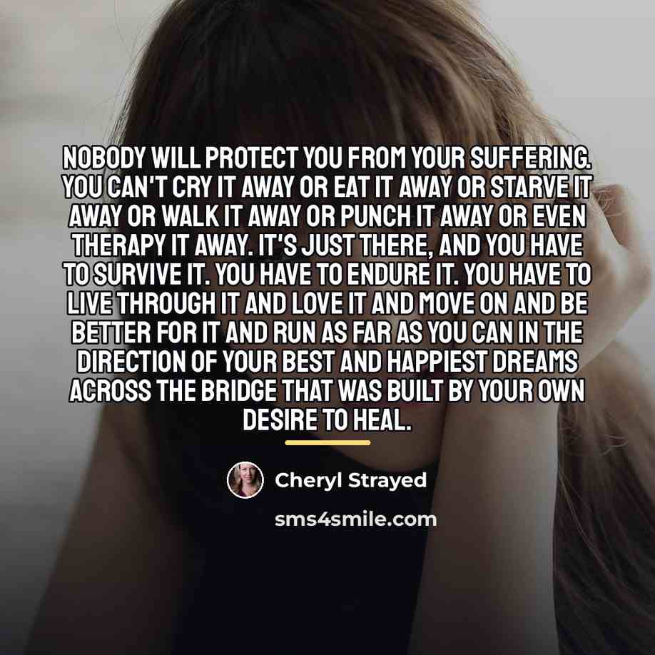 “Nobody will protect you from your suffering. You can't cry…” quote by Cheryl Strayed