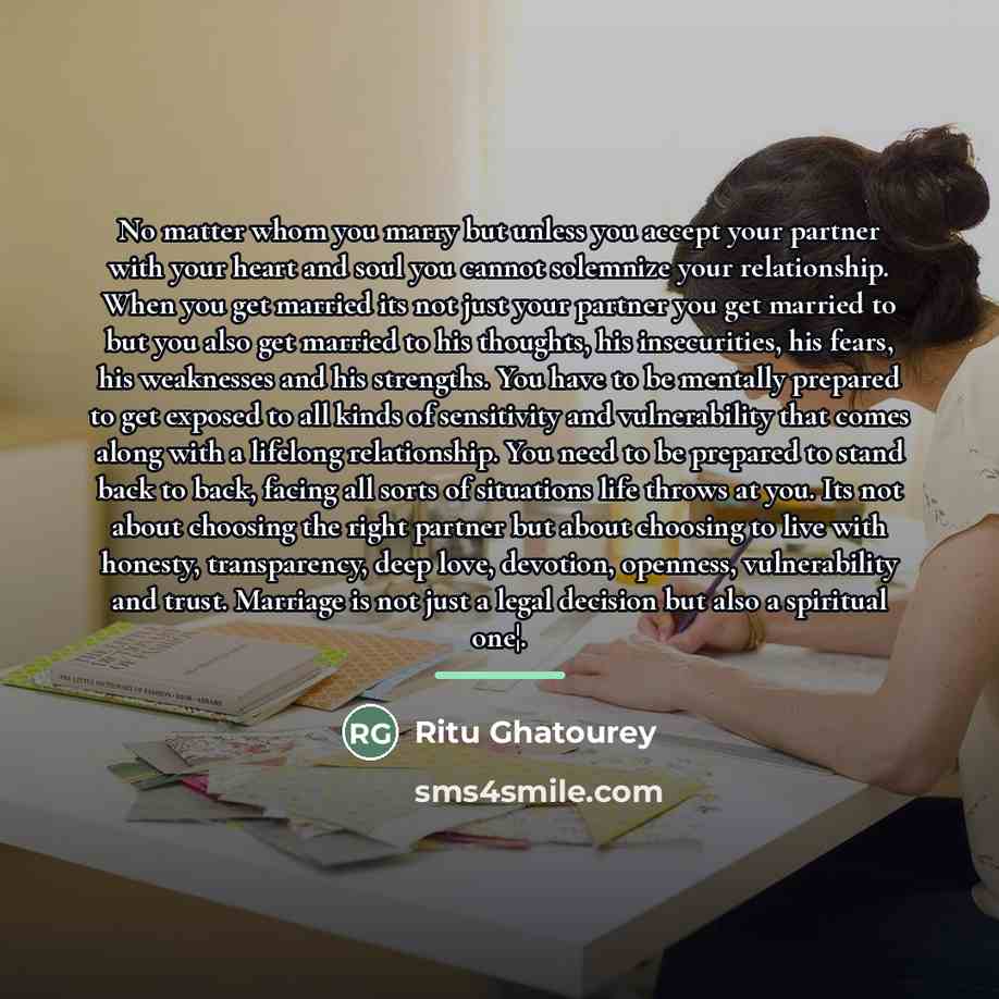 “No matter whom you marry but unless you accept your…” quote by Ritu Ghatourey