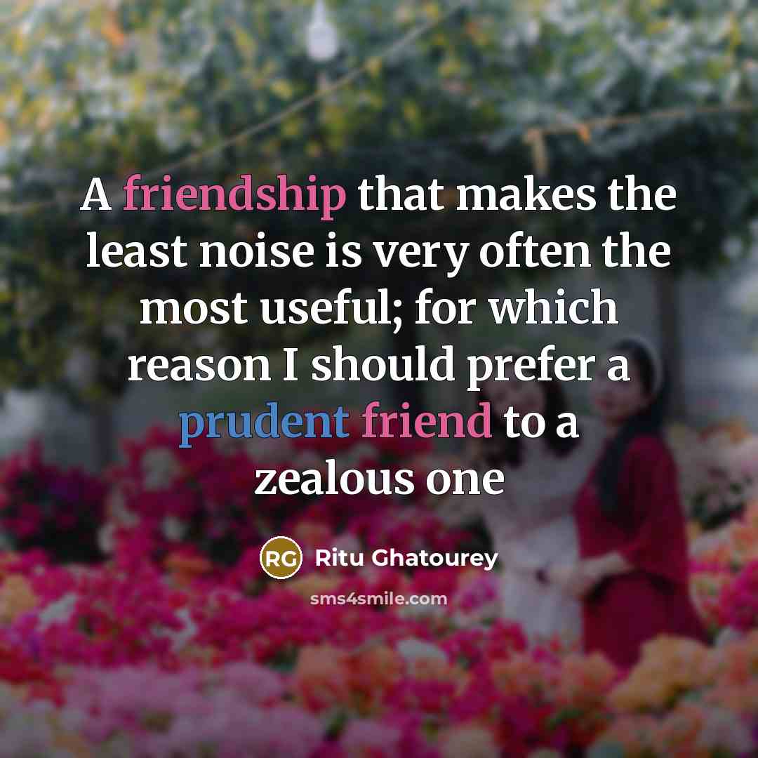 “A friendship that makes the least noise is very often the most useful; for which reason I should prefer a prudent friend to a zealous one” quote by Ritu Ghatourey