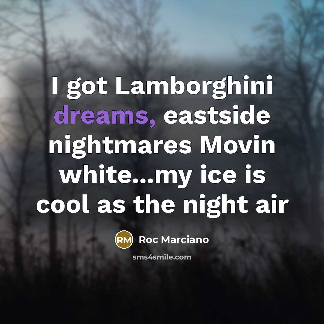 “I got Lamborghini dreams, eastside nightmares Movin white...my ice is…” quote by Roc Marciano