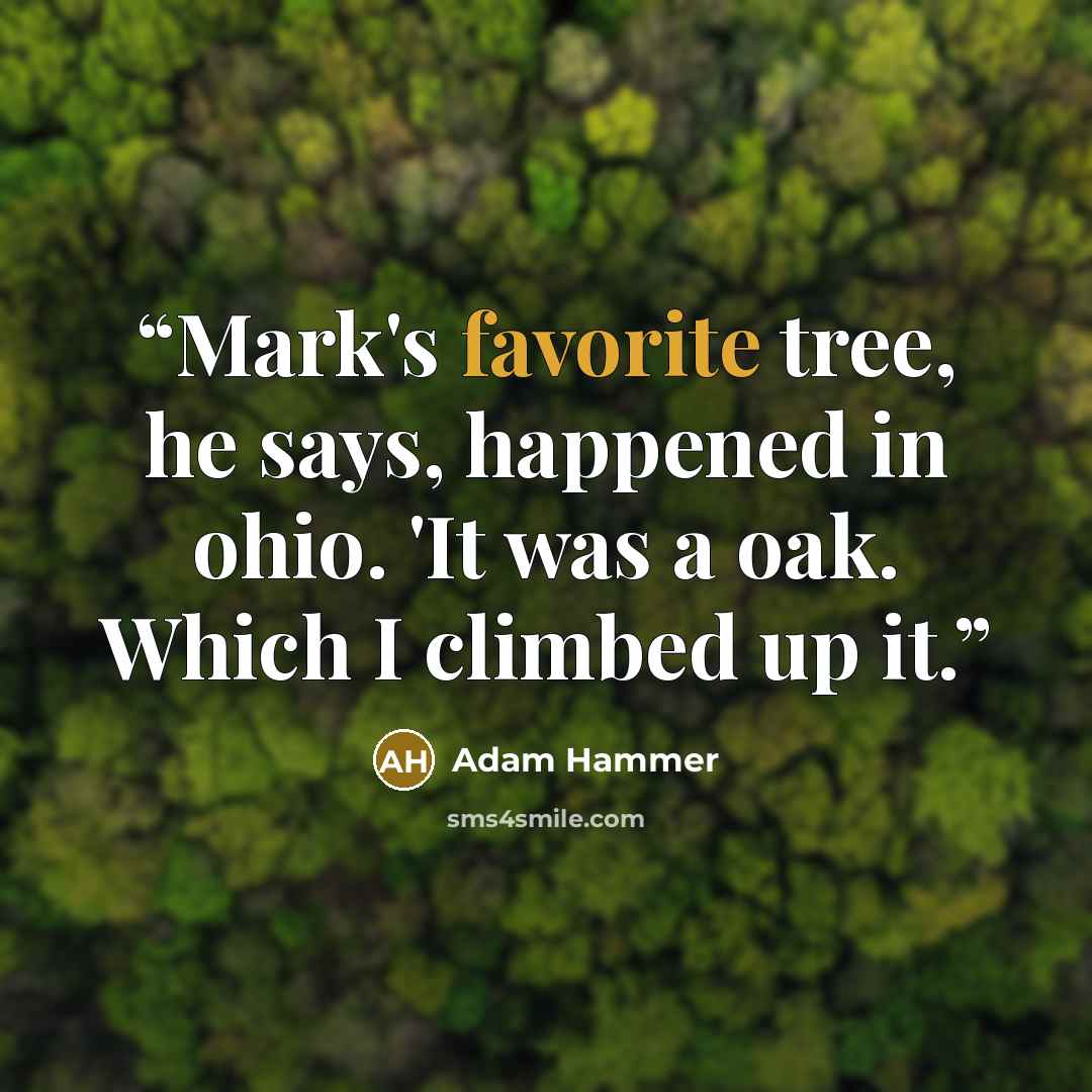“Mark's favorite tree, he says, happened in ohio. 'It was a oak. Which I climbed up it.” quote by Adam Hammer