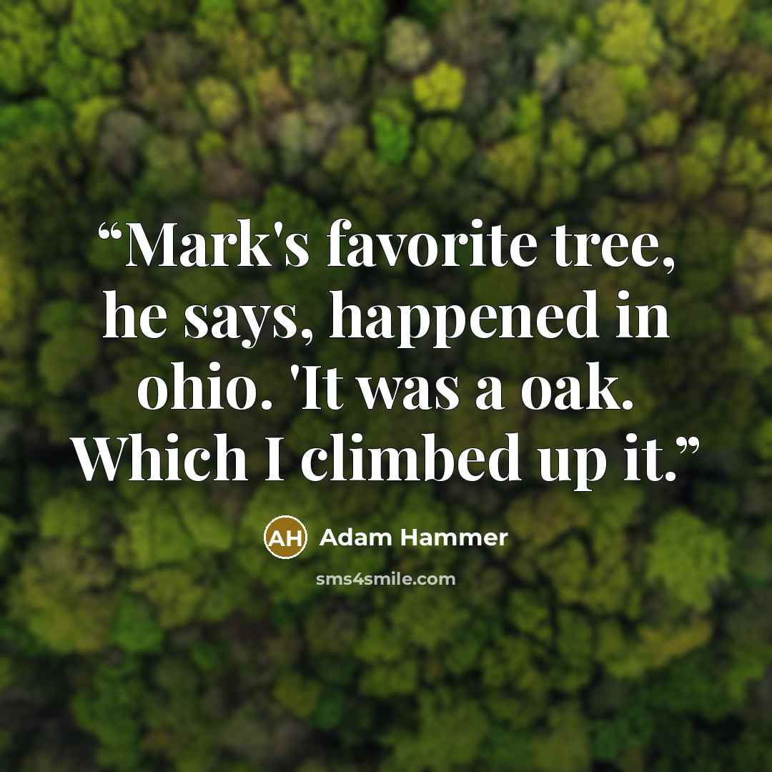“Mark's favorite tree, he says, happened in ohio. 'It was a oak. Which I climbed up it.” quote by Adam Hammer
