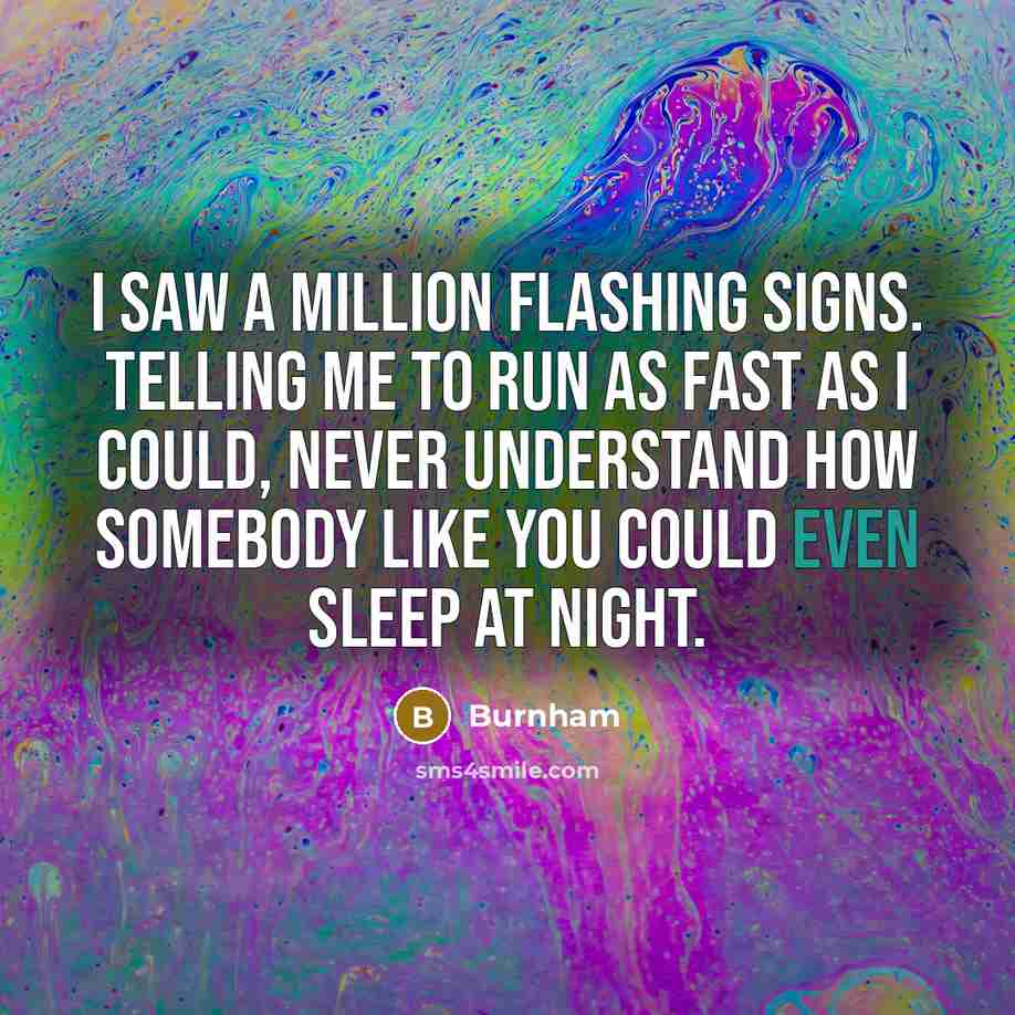 “I saw a million flashing signs. Telling me to run…” quote by Burnham