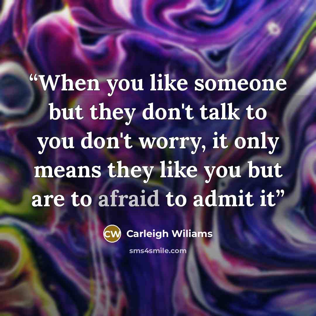 “When you like someone but they don't talk to you don't worry, it only means they like you but are to afraid to admit it” quote by Carleigh Wiliams