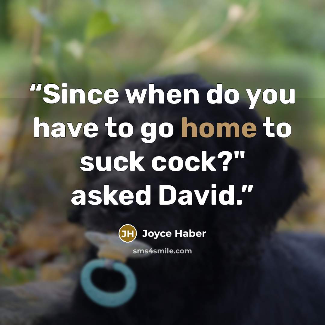 “Since when do you have to go home to suck cock?" asked David.” quote by Joyce Haber